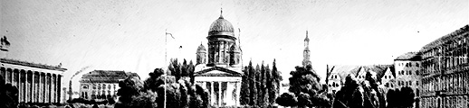 View of the Lustgarten around 1830 with the stock exchange between museum and dome